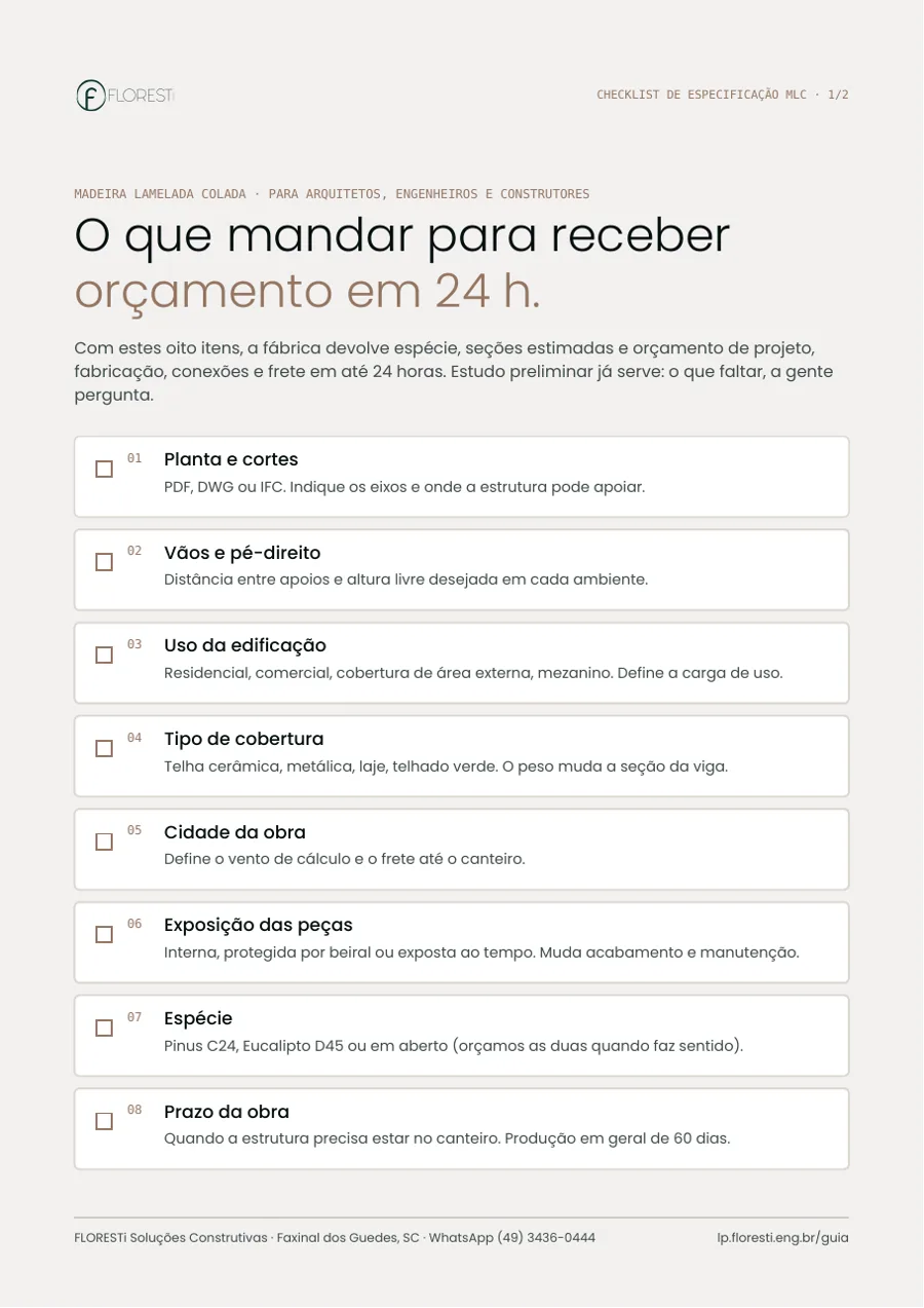 Capa do checklist de especificação de MLC em PDF
